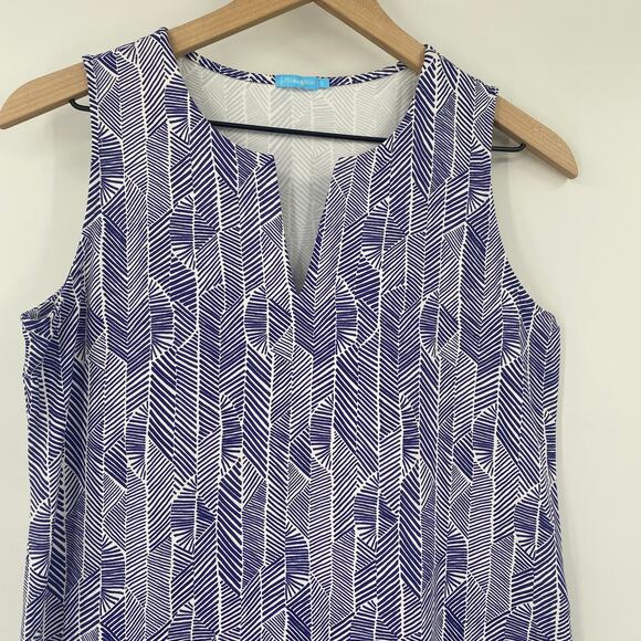 J Mclaughlin Ellison Mini Dress Catalina Cloth Jersey Knit Printed White Blue S - Picture 4 of 7